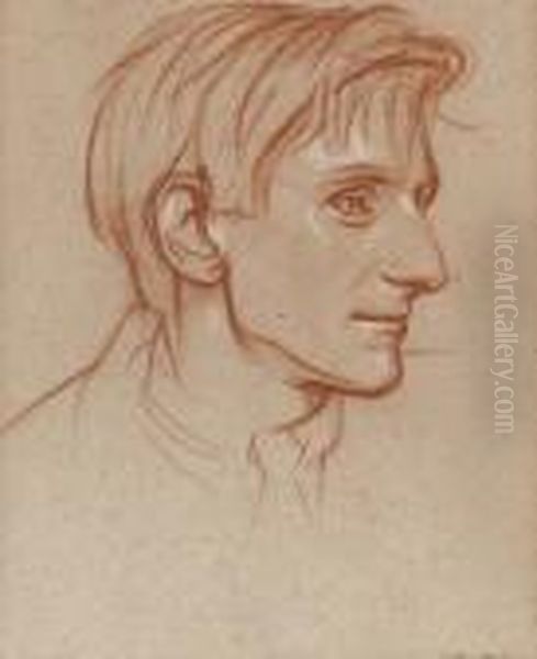 Head Study Of The Poet, Edmund Blunden Oil Painting by William Rothenstein