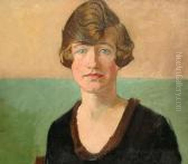 Portrait Of Lady With Green Background. Oil Painting by William Rothenstein