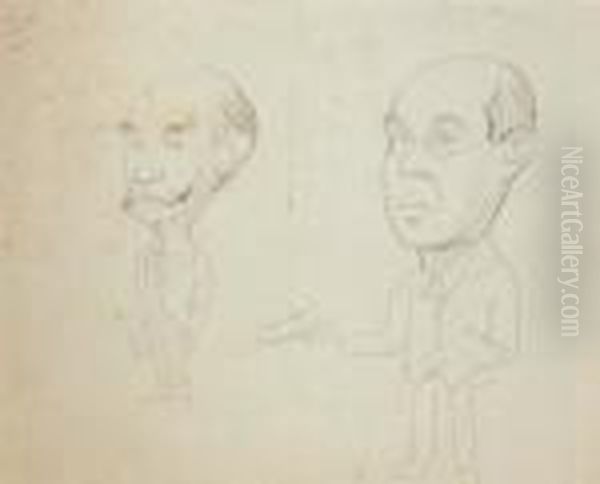 Caricatures Of Himself And Thomas Hardy Oil Painting by William Rothenstein