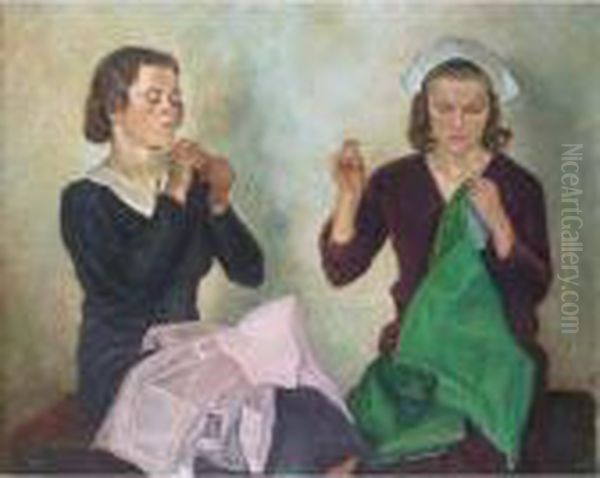 Sheffield Seamstresses Oil Painting by William Rothenstein