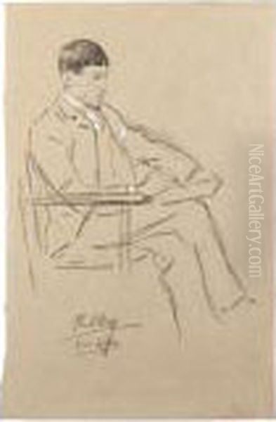 Phil May Sketching Oil Painting by William Rothenstein