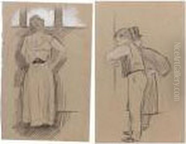 Two Drawings, Both Charcoal And White Chalk, Both Unframed Oil Painting by William Rothenstein