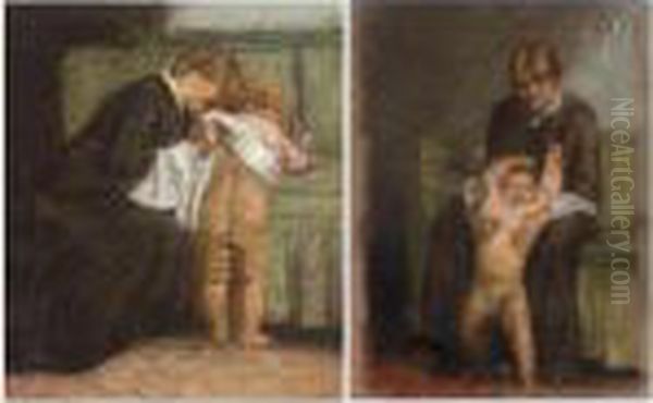 Mother And Child Oil Painting by William Rothenstein