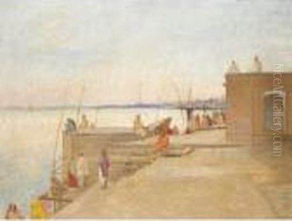 Ghats At Benares Oil Painting by William Rothenstein