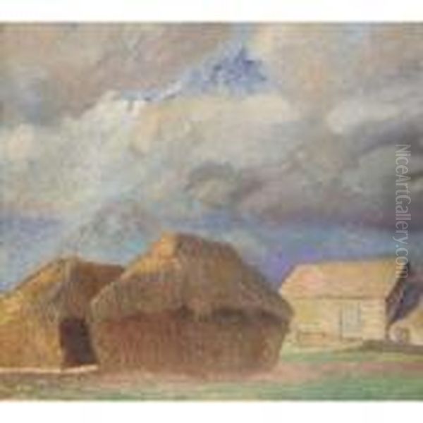 Haystacks In The Sunlight Oil Painting by William Rothenstein