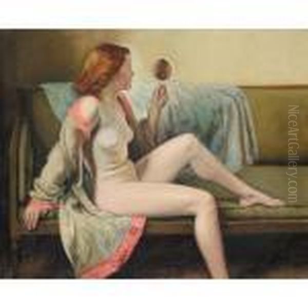 Nude With Mirror Oil Painting by William Rothenstein