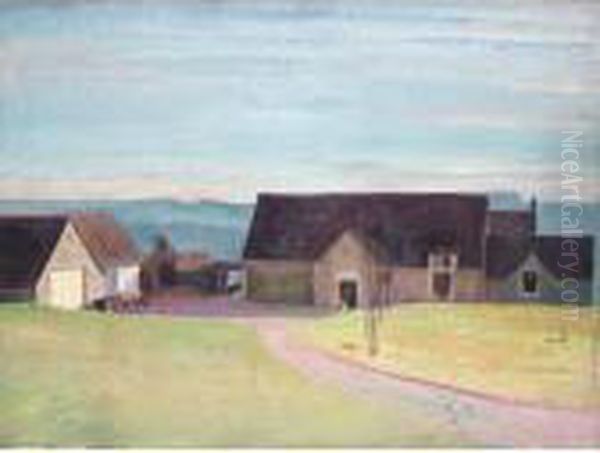 Sunlit View Of The Barn At Iles Farm Oil Painting by William Rothenstein