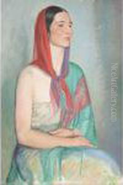 Portrait Of A Lady In A Headscarf Oil Painting by William Rothenstein