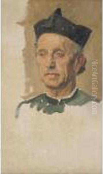 Portrait Of A Catholic Priest In Biretta Oil Painting by William Rothenstein