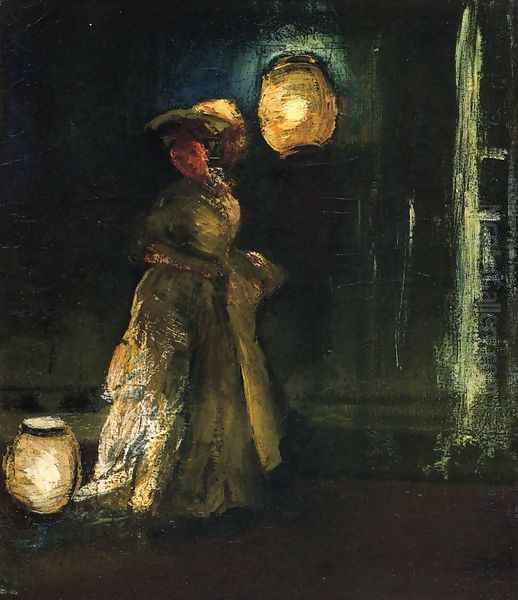 Girl with Japanese Lanterns Oil Painting by Everett Shinn