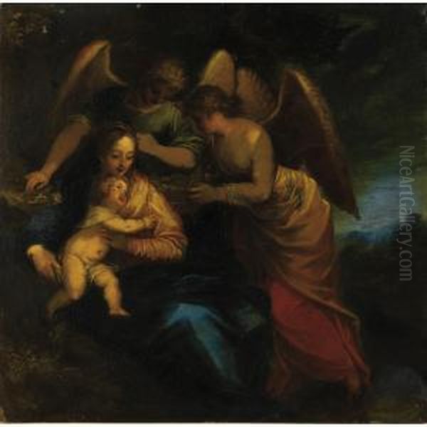 La Vierge A L'enfant Servie Par Les Anges Oil Painting by Hans Rottenhammer