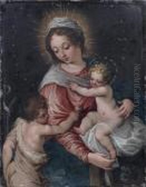 Vierge A L'enfant Et Saint Jean-baptiste Oil Painting by Hans Rottenhammer