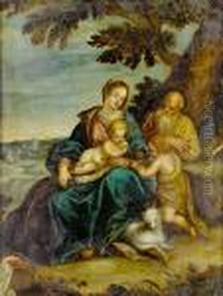 The Holy Family With The Infant Saintjohn Oil Painting by Hans Rottenhammer