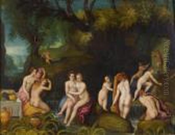 Nymphs Bathing. Oil Painting by Hans Rottenhammer