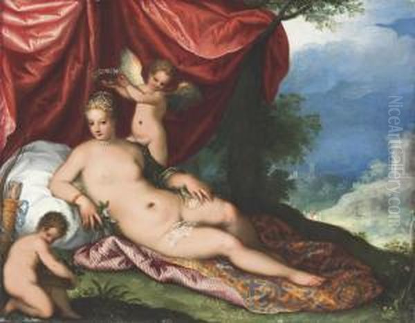 Venus Reclining In A Wooded Landscape Oil Painting by Hans Rottenhammer