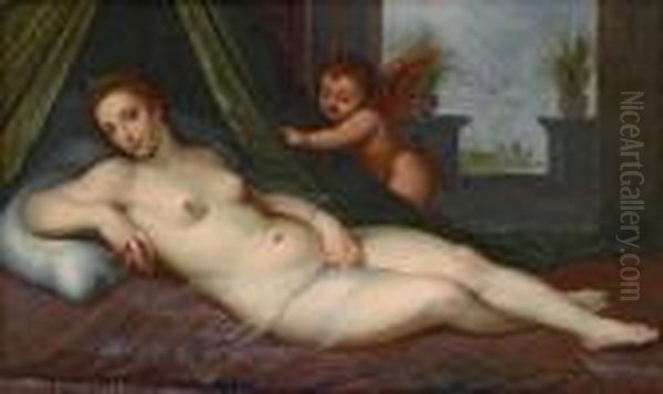 Venere Supina E Amore Oil Painting by Hans Rottenhammer