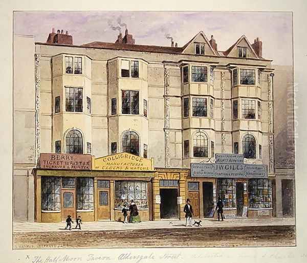 An old House called the Half Moon Tavern, on the West side of Aldersgate Street, 1852 Oil Painting by Thomas Hosmer Shepherd