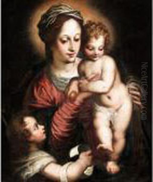 Madonna And Child With Saint John The Baptist Oil Painting by Hans Rottenhammer