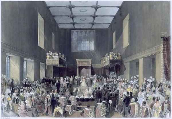 The House of Lords, Her Majesty opening the Session of Parliament, engraved by Henry Melville fl.1826-41 c.1840 Oil Painting by Thomas Hosmer Shepherd