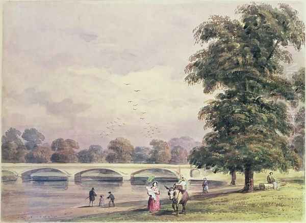 The Bridge between Kensington Gardens and Hyde Park on the Serpentine, 1840 Oil Painting by Thomas Hosmer Shepherd