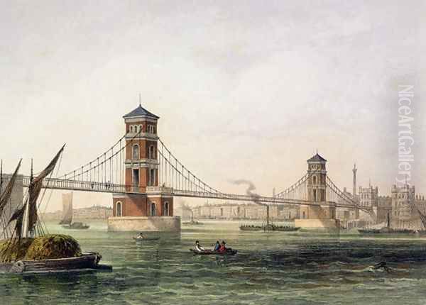 View of Hungerford Bridge from the East, engraved by Jean Jacottet 1806-c.43 1854 Oil Painting by Thomas Hosmer Shepherd