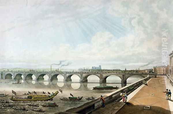 View of Waterloo Bridge from the East End of Somerset House Terrace Oil Painting by Thomas Hosmer Shepherd