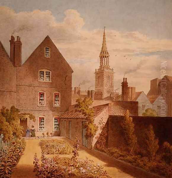 A View of Mr Upcotts House and Garden with Islington Church in the Distance, c.1835 Oil Painting by Thomas Hosmer Shepherd