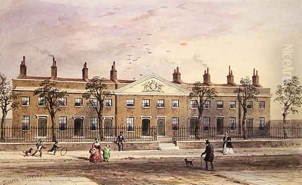 Clothworkers Almhouses in Frog Lane Oil Painting by Thomas Hosmer Shepherd