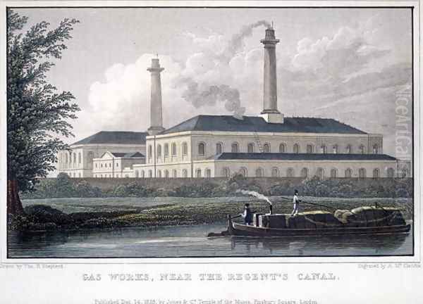 Gas Works, near the Regents Canal, engraved by A. McClatchie, 1828 Oil Painting by Thomas Hosmer Shepherd