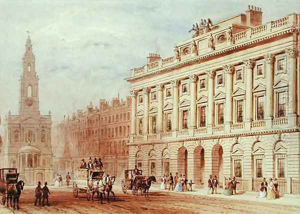 View of Somerset House and the Church of St. Mary Le Strand Oil Painting by Thomas Hosmer Shepherd