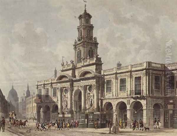 A View of The Royal Exchange, Cornhill, engraved by Daniel Havell 1785-1826, pub. 1816 by Ackermanns Repository of Arts Oil Painting by Thomas Hosmer Shepherd