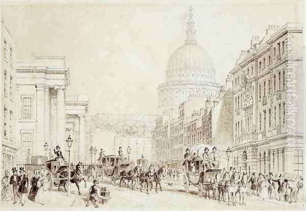 View of St. Martins le Grand and the Old General Post Office, c.1830 Oil Painting by Thomas Hosmer Shepherd