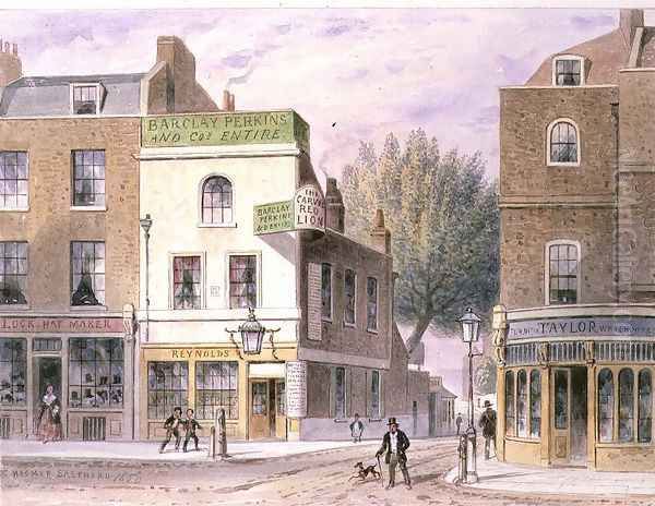 Carved Red Lion Inn, Islington Green, date on house 1660 Oil Painting by Thomas Hosmer Shepherd