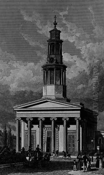 St. Pancrass Church, West Front, engraved by James Tingle 1827 Oil Painting by Thomas Hosmer Shepherd