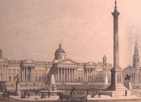 The National Gallery with Nelsons Column Oil Painting by Thomas Hosmer Shepherd