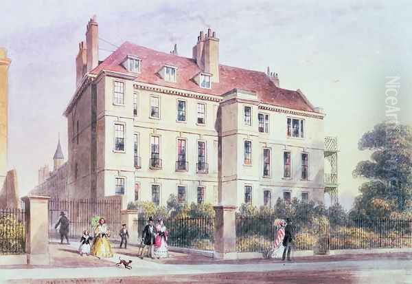 Entrance to Queen Square from the Park, with a view of Jeremy Benthams House, 1851 Oil Painting by Thomas Hosmer Shepherd