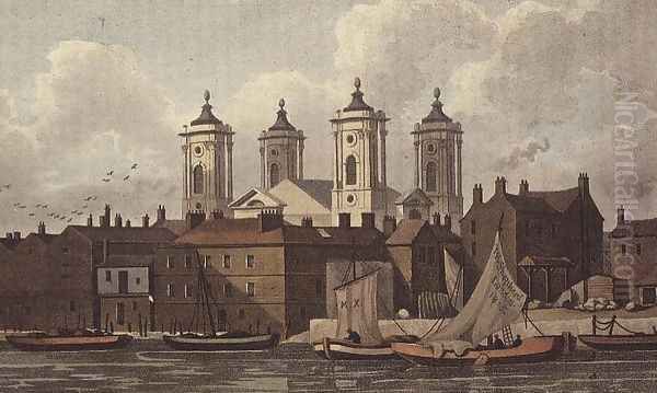 St. Johns Church Westminster, 1815 Oil Painting by Thomas Hosmer Shepherd