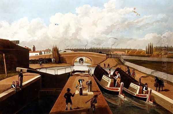 Regents Canal, the East Entrance to the Islington Tunnel, c.1827, engraved by John Cleghorn Oil Painting by Thomas Hosmer Shepherd