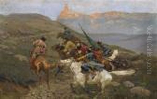 Circassian Riders Oil Painting by Franz Roubaud