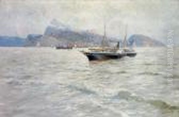 A Steamboat On The Black Sea Oil Painting by Franz Roubaud