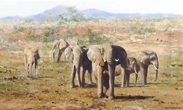 Tsavo Country - elephants Oil Painting by Thomas Hosmer Shepherd