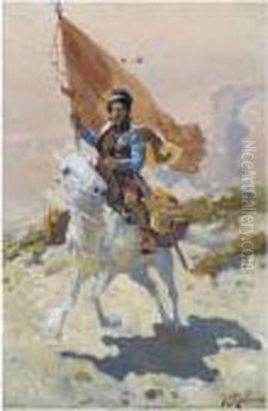 Circassian Rider Oil Painting by Franz Roubaud