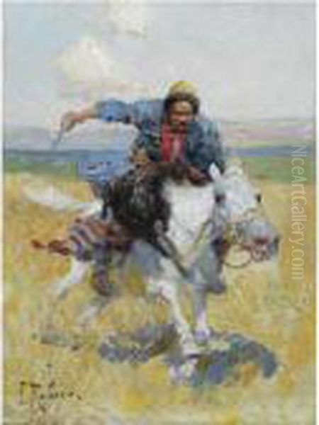 Tatar Horseman Oil Painting by Franz Roubaud