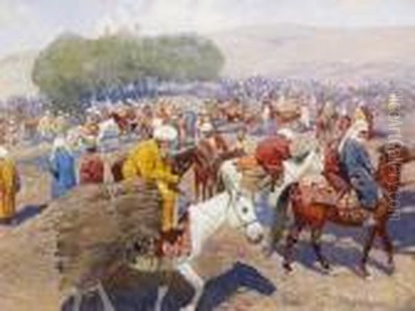 Market Scene In Caucasus Oil Painting by Franz Roubaud