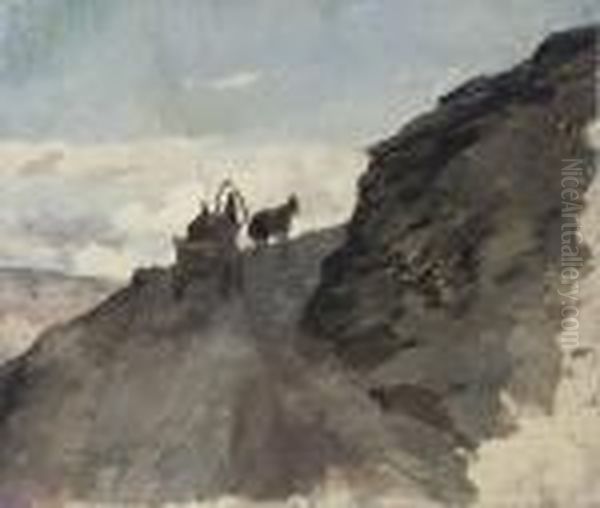 A Carriage On A Mountain Path Oil Painting by Franz Roubaud