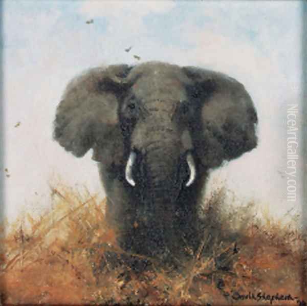 African Elephant Oil Painting by Thomas Hosmer Shepherd