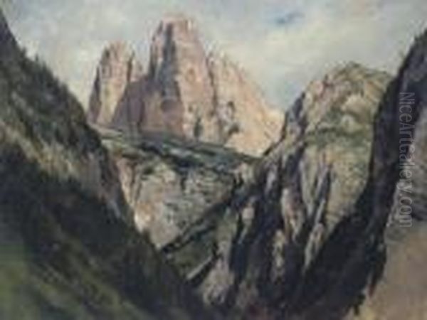 A Mountain Pass Oil Painting by Franz Roubaud