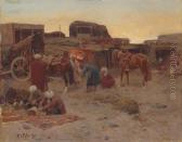 Evening Falls At The Camp Oil Painting by Franz Roubaud