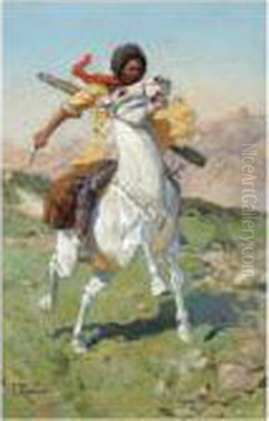 The Caucasian Warrior Oil Painting by Franz Roubaud