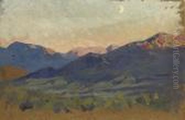 Study For 'red Mountains' Oil Painting by Franz Roubaud